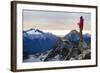 Woman Drinks Her Coffee On Top Of A Mountain In The Morning Looking Out Into The Cascade Mts In WA-Hannah Dewey-Framed Photographic Print