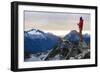 Woman Drinks Her Coffee On Top Of A Mountain In The Morning Looking Out Into The Cascade Mts In WA-Hannah Dewey-Framed Photographic Print