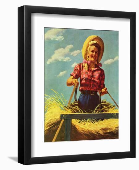 "Woman Driving Hay Wagon," August 14, 1943-Ray Prohaska-Framed Giclee Print