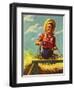 "Woman Driving Hay Wagon," August 14, 1943-Ray Prohaska-Framed Giclee Print