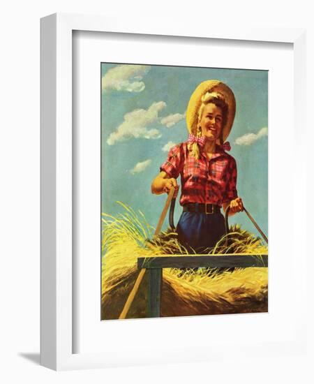 "Woman Driving Hay Wagon," August 14, 1943-Ray Prohaska-Framed Giclee Print