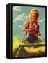 "Woman Driving Hay Wagon," August 14, 1943-Ray Prohaska-Framed Stretched Canvas