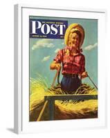 "Woman Driving Hay Wagon," Saturday Evening Post Cover, August 14, 1943-Ray Prohaska-Framed Giclee Print