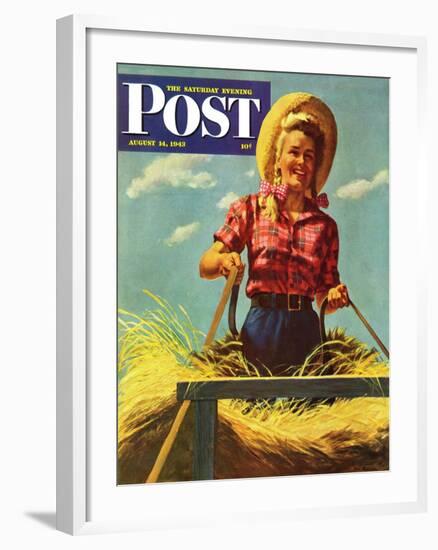 "Woman Driving Hay Wagon," Saturday Evening Post Cover, August 14, 1943-Ray Prohaska-Framed Giclee Print