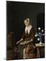 Woman Eating, known as the Cats Breakfast-Gabriel Metsu-Mounted Art Print