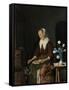 Woman Eating, known as the Cats Breakfast-Gabriel Metsu-Framed Stretched Canvas