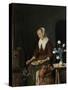 Woman Eating, known as the Cats Breakfast-Gabriel Metsu-Stretched Canvas