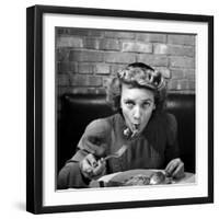 Woman Eating Spaghetti in Restaurant. No.5 of Sequence of 6-Alfred Eisenstaedt-Framed Photographic Print