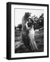 Woman Embraces a Stuffed Bear, Ca. 1940-null-Framed Photographic Print