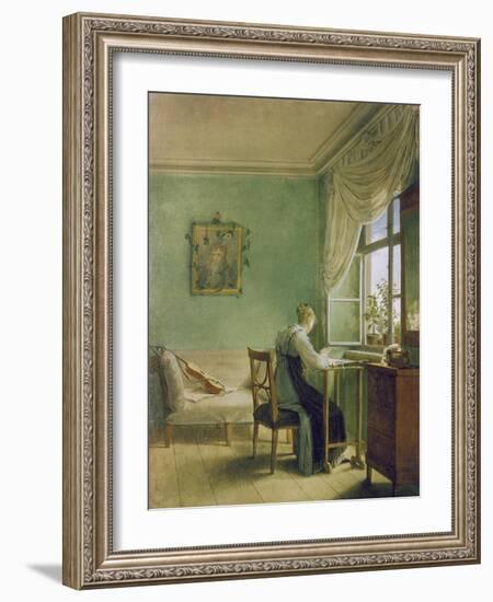 Woman Embroidering-Georg Friedrich Kersting-Framed Giclee Print