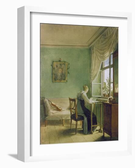 Woman Embroidering-Georg Friedrich Kersting-Framed Giclee Print