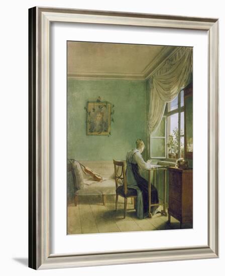 Woman Embroidering-Georg Friedrich Kersting-Framed Giclee Print