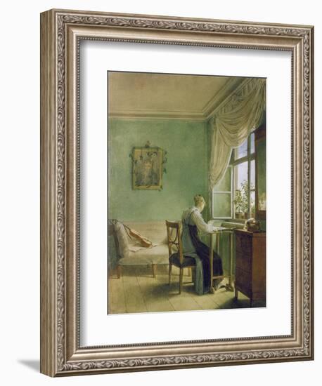 Woman Embroidering-Georg Friedrich Kersting-Framed Giclee Print