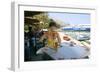 Woman Enjoying a Drink in a Harbourside Taverna, Poros, Kefalonia, Greece-Peter Thompson-Framed Photographic Print