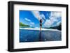 Woman enjoying the sun on one of Maui's black sand beaches, Hawaii-Laura Grier-Framed Photographic Print