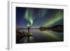 Woman Enjoying the View of the Northern Lights, at Lake Thingvellir, Iceland-null-Framed Photographic Print