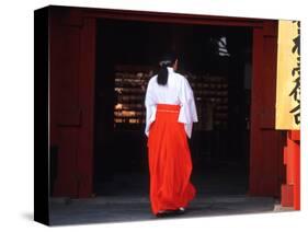 Woman Enters the Tsurugaoka Hachimangu Shrine, Kamakura, Japan-Nancy & Steve Ross-Stretched Canvas