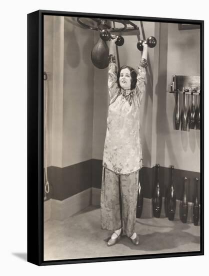 Woman Exercising in Silk Pajamas-null-Framed Stretched Canvas