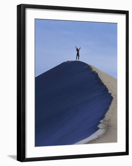 Woman Exercising on the Top of a Sand Dune-null-Framed Photographic Print