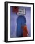 Woman Exits thru Moorish-Style Blue Door, Morocco-Merrill Images-Framed Photographic Print