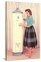 Woman Eying Water Heater, Retro-null-Stretched Canvas