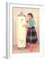 Woman Eying Water Heater, Retro-null-Framed Art Print