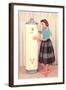 Woman Eying Water Heater, Retro-null-Framed Art Print