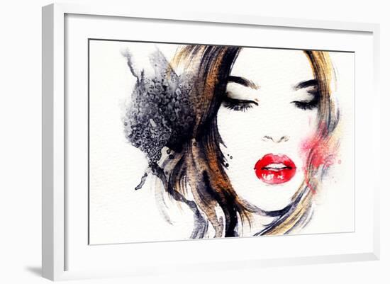 Woman Face. Hand Painted Fashion Illustration-Anna Ismagilova-Framed Art Print