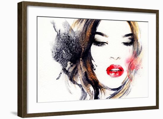 Woman Face. Hand Painted Fashion Illustration-Anna Ismagilova-Framed Art Print