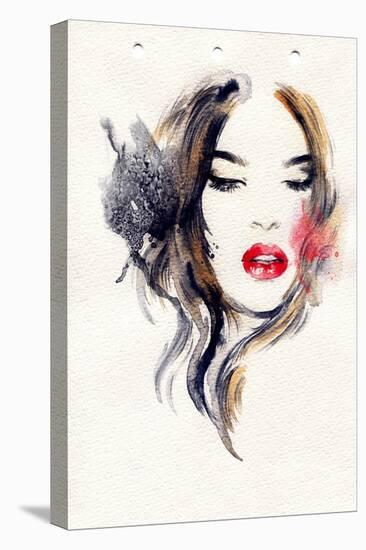 Woman Face. Hand Painted Fashion Illustration-Anna Ismagilova-Stretched Canvas