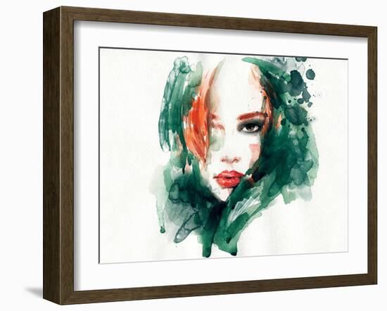 Woman Face. Hand Painted Fashion Illustration-Anna Ismagilova-Framed Art Print