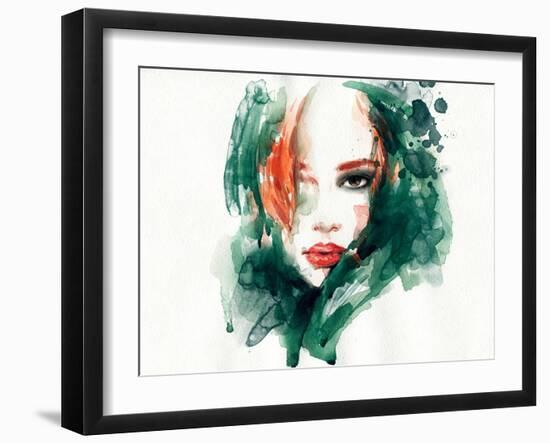 Woman Face. Hand Painted Fashion Illustration-Anna Ismagilova-Framed Art Print