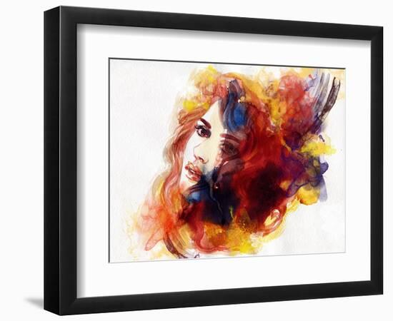 Woman Face. Hand Painted Fashion Illustration-Anna Ismagilova-Framed Art Print