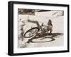 Woman Falling Off Her Bicycle on Side of Road-null-Framed Photo