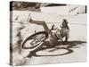 Woman Falling Off Her Bicycle on Side of Road-null-Stretched Canvas