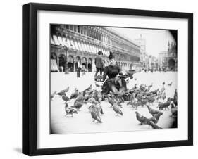 Woman Feeding Pigeons-null-Framed Photographic Print
