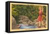 Woman Fishing, Basalt-null-Framed Stretched Canvas