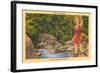 Woman Fishing, Basalt-null-Framed Art Print