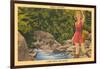 Woman Fishing, Basalt-null-Framed Art Print