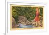 Woman Fishing, Basalt-null-Framed Art Print