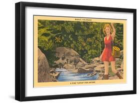 Woman Fishing, Basalt-null-Framed Art Print