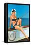 Woman Fishing in Bikini and Captain's Hat-null-Framed Stretched Canvas