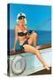 Woman Fishing in Bikini and Captain's Hat-null-Stretched Canvas