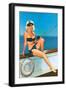 Woman Fishing in Bikini and Captain's Hat-null-Framed Art Print