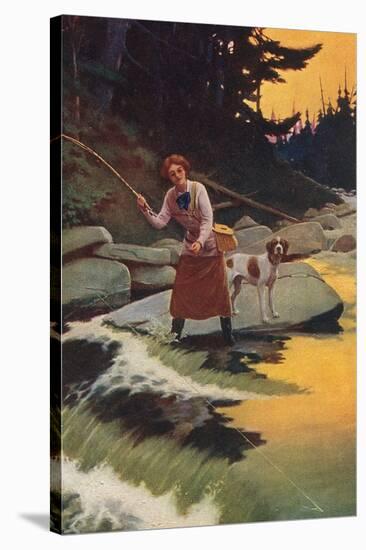 Woman Fishing-null-Stretched Canvas