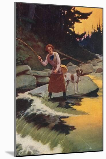 Woman Fishing-null-Mounted Art Print