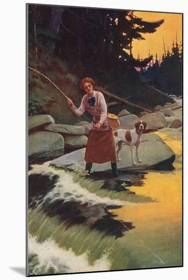 Woman Fishing-null-Mounted Art Print