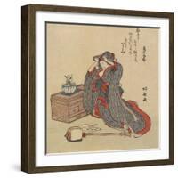 Woman Fixing Her Hair, 1797-1819-Katsushika Hokusai-Framed Giclee Print