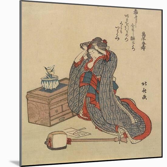 Woman Fixing Her Hair, 1797-1819-Katsushika Hokusai-Mounted Giclee Print