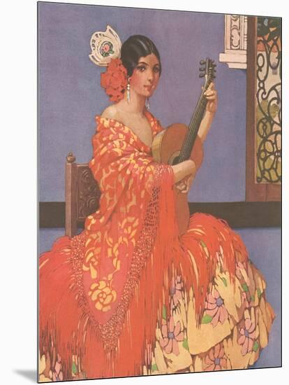 Woman Flamenco Guitarist-null-Mounted Art Print